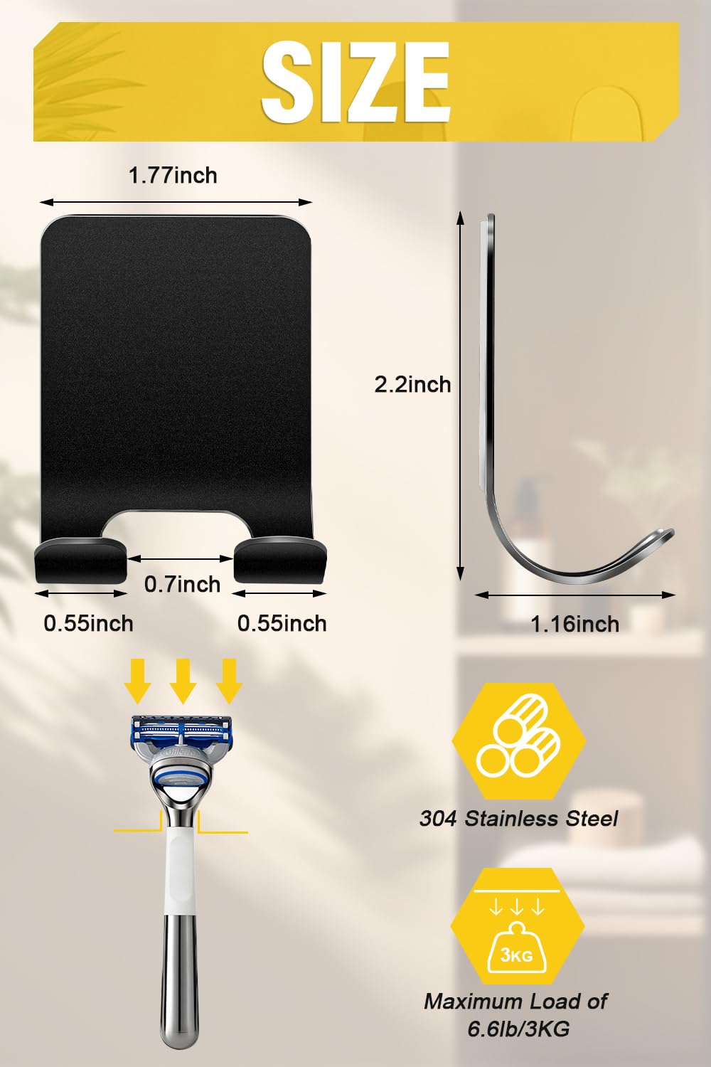 2 Stück Rasierer Halterung Dusche/Handtuchhalter ohne Bohren (Selbstklebend,Klebehaken)