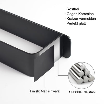 Towel Holder, No Drilling, Guest Towel Holder, Self-Adhesive, Bath Towel Holder, Stainless Steel Towel Holder, Wall Mounting (Black, 42 cm)