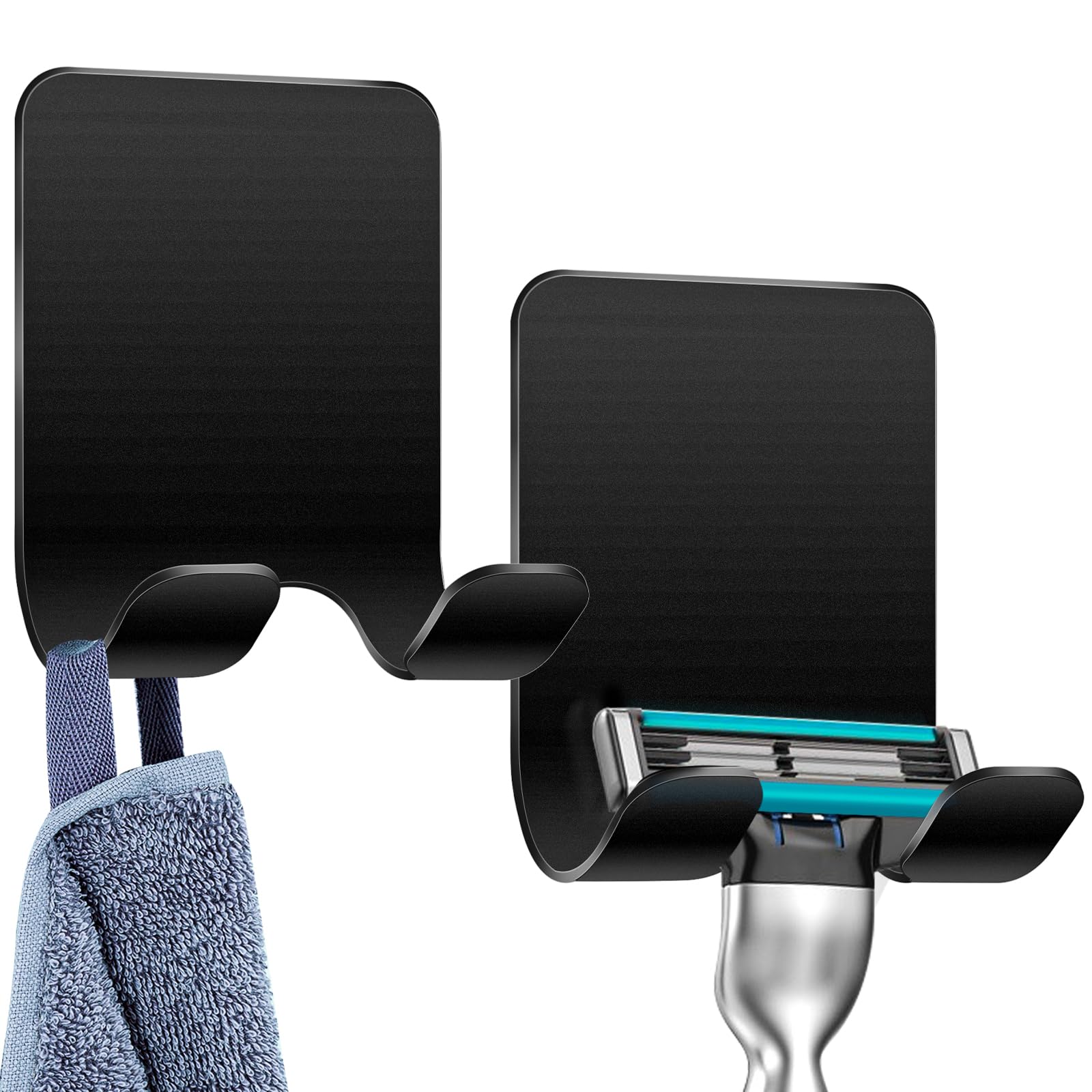 2 Stück Rasierer Halterung Dusche/Handtuchhalter ohne Bohren (Selbstklebend,Klebehaken)