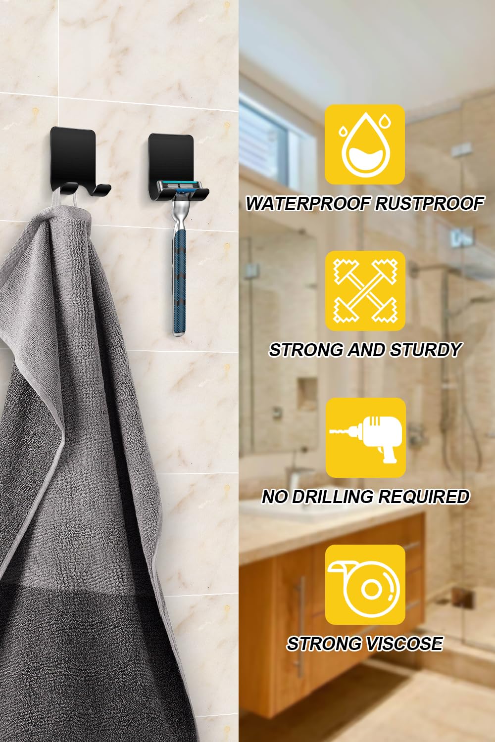 2 Stück Rasierer Halterung Dusche/Handtuchhalter ohne Bohren (Selbstklebend,Klebehaken)
