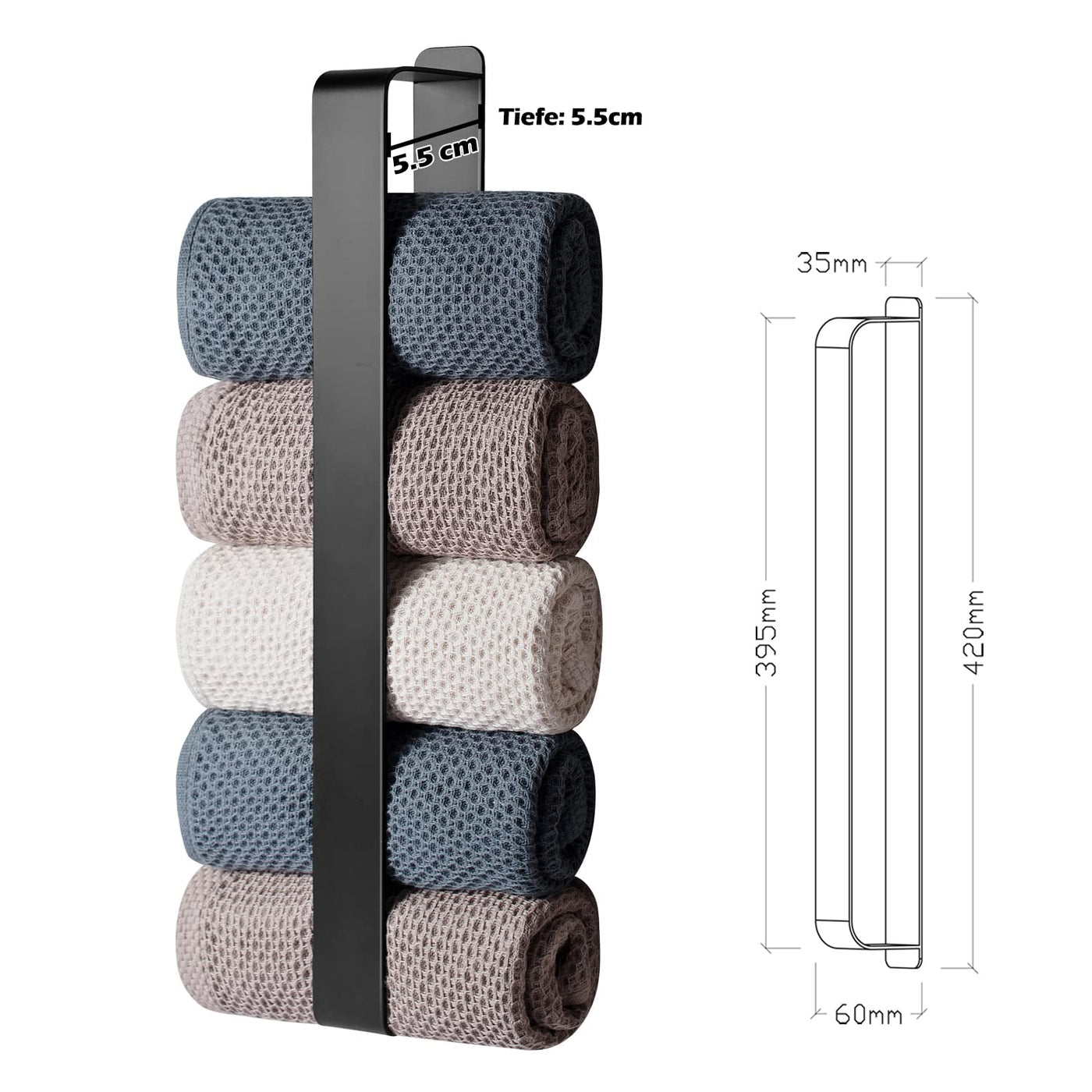 Towel Holder, No Drilling, Guest Towel Holder, Self-Adhesive, Bath Towel Holder, Stainless Steel Towel Holder, Wall Mounting (Black, 42 cm)