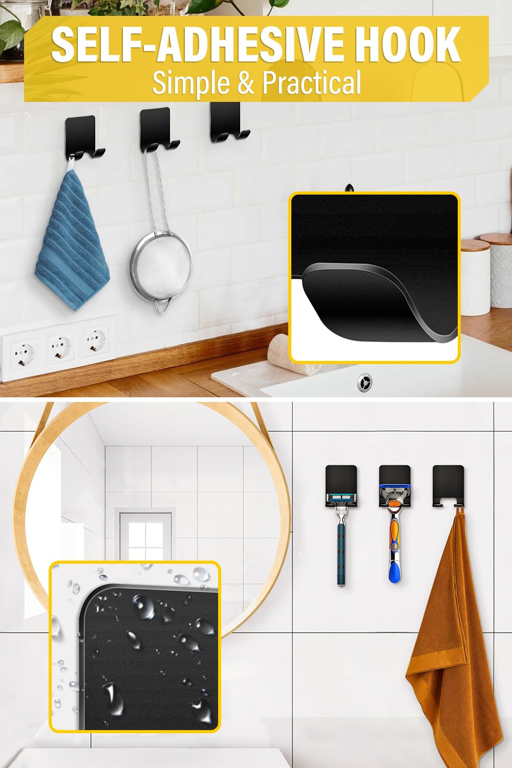 2 Stück Rasierer Halterung Dusche/Handtuchhalter ohne Bohren (Selbstklebend,Klebehaken)