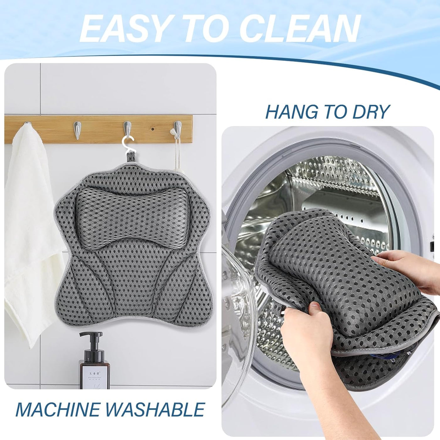 Bath Pillow with 2 Strong Suction Cups, Bath Pillow for Bathtub with 4D Air Mesh Technology, Bath Pillow Neck with Ergonomic Fit for Neck, Back, Bath and Home Spa