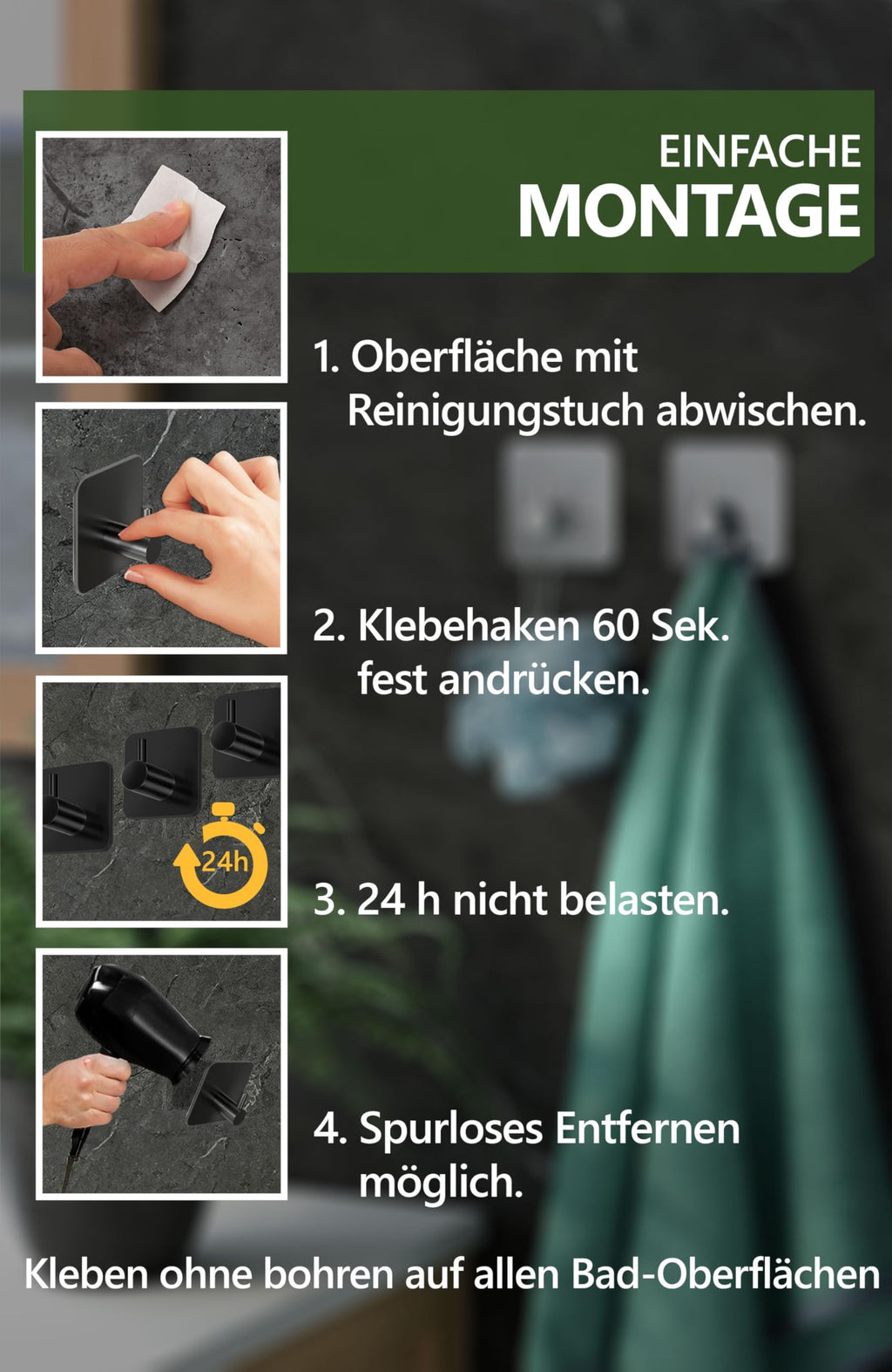 Handtuchhalter ohne Bohren - 4smile