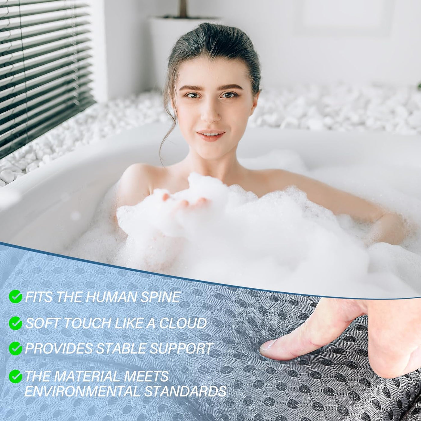 Bath Pillow with 2 Strong Suction Cups, Bath Pillow for Bathtub with 4D Air Mesh Technology, Bath Pillow Neck with Ergonomic Fit for Neck, Back, Bath and Home Spa