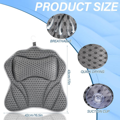 Bath Pillow with 2 Strong Suction Cups, Bath Pillow for Bathtub with 4D Air Mesh Technology, Bath Pillow Neck with Ergonomic Fit for Neck, Back, Bath and Home Spa